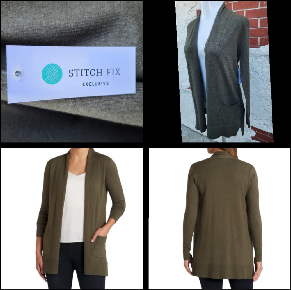 SMALL STITCH FIX Long Sleeve Olive Green Open Sweater Cardigan Thin Lightweight